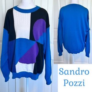 Vintage Sandro Pozzi unisex rare sweater geometric color block pattern Large?